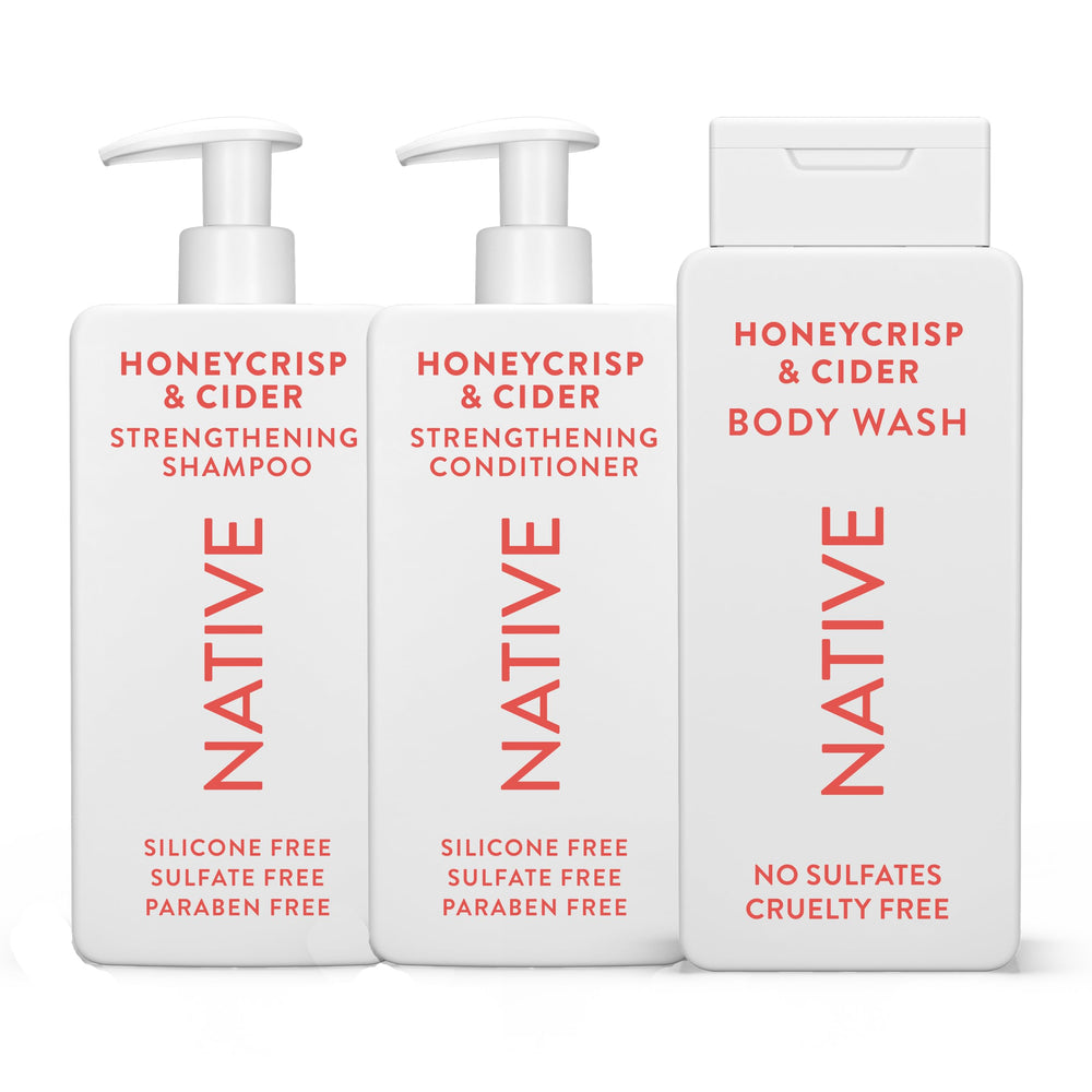 Native Honey Crisp & Cider trio bottles shown for an easy fall shower routine.