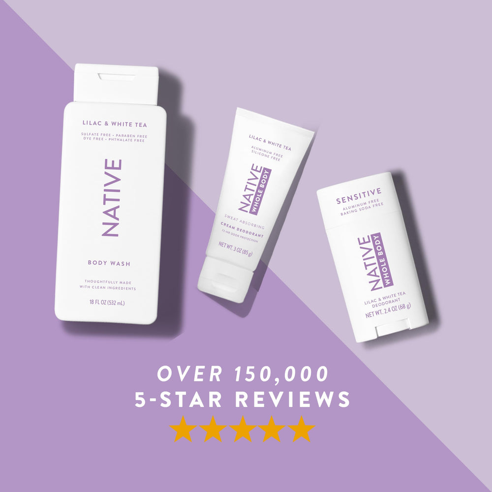 Native no residue promise — product shows no white residue on skin or fabric.