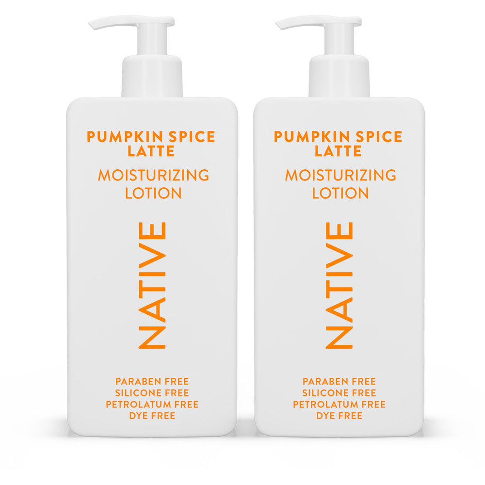 Native Pumpkin Spice Latte lotion bottle close-up showing creamy hydration for daily use