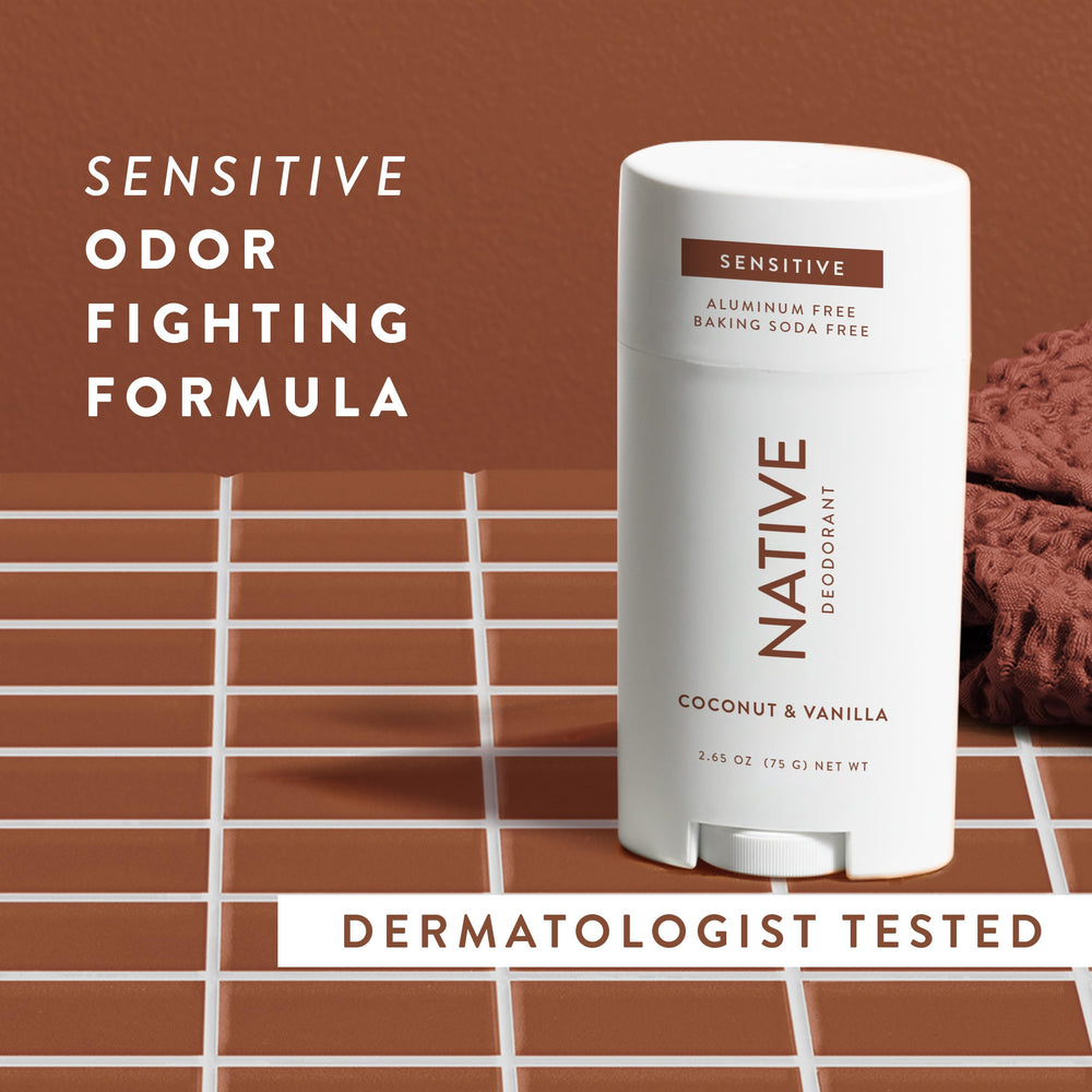 Hands applying Native Sensitive Deodorant in daily routine.