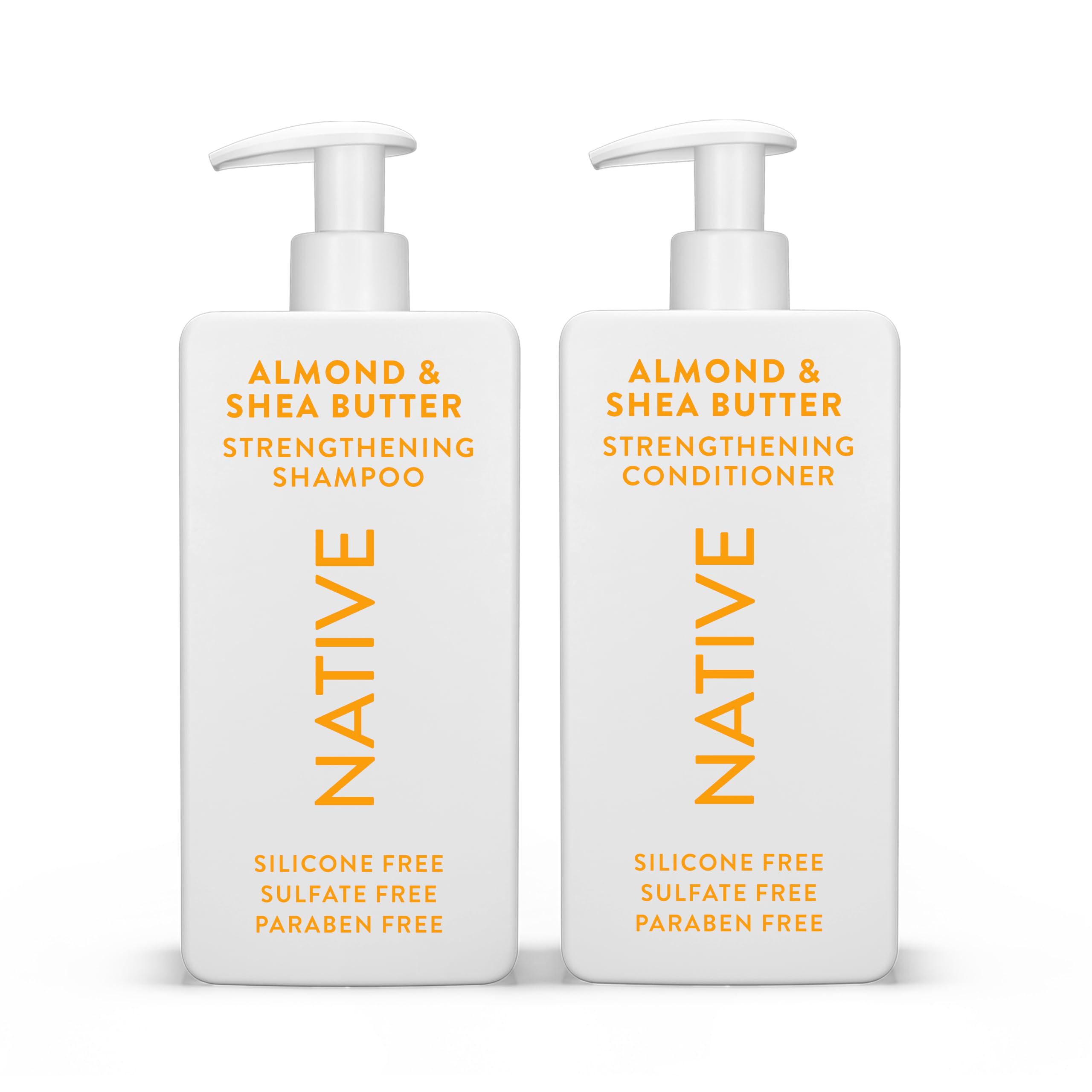 Native shampoo almond-shea butter bottle with creamy lather for hydrated hair.