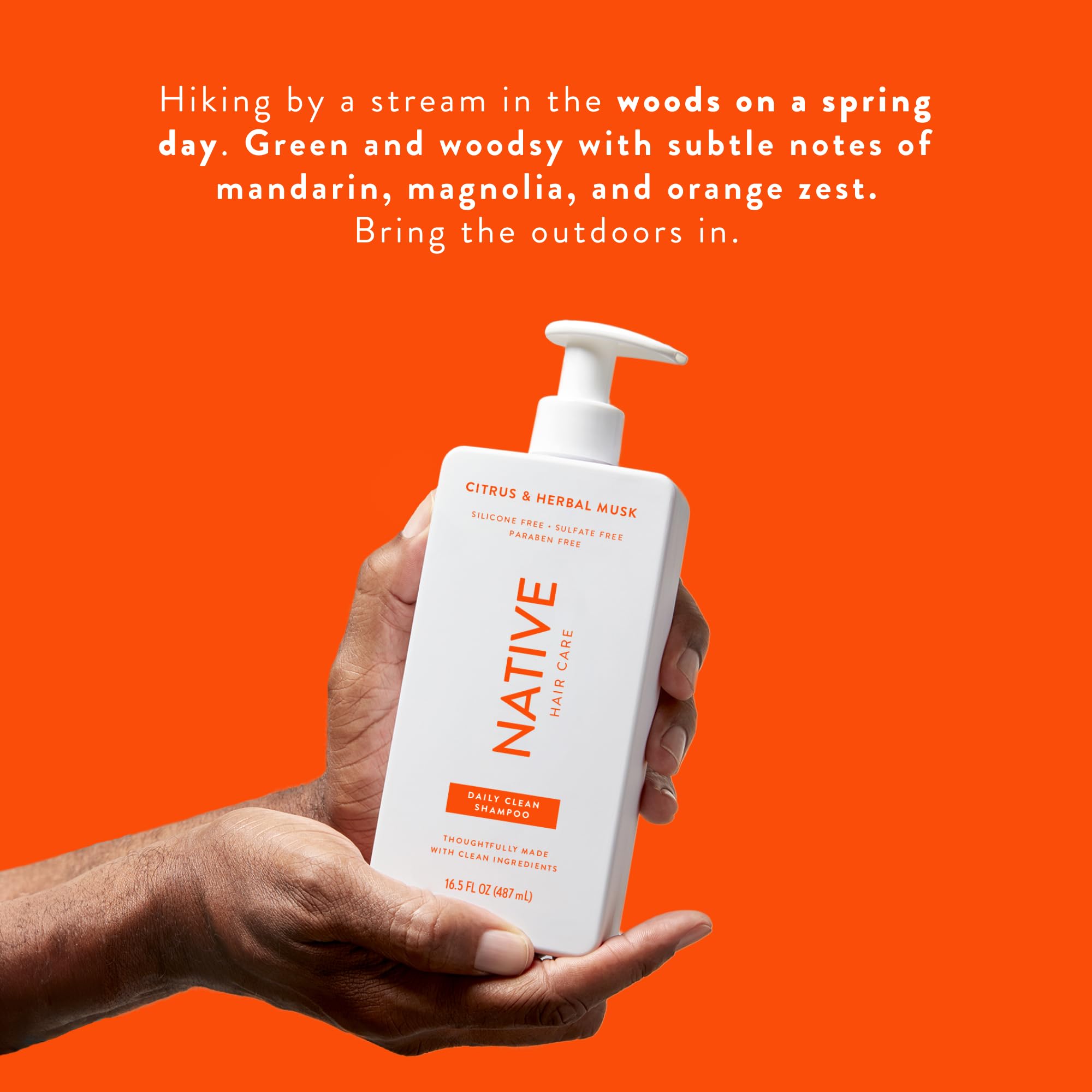 Native Shampoo label detail highlights derived ingredients and fragrance