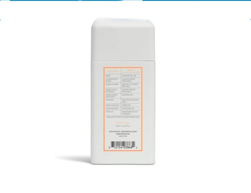 Native travel-size body wash Sweet Peach & Nectar 2-pack close-up showing creamy lather for refreshing cleanse