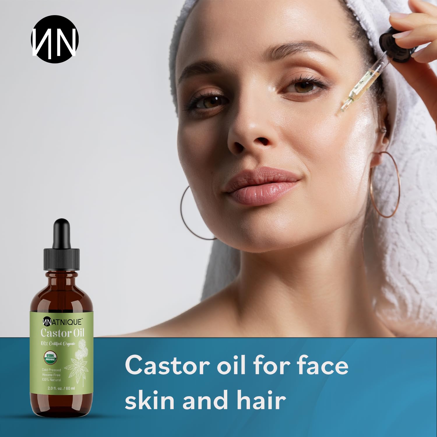 Natnique Castor Oil for eyebrows enhances fullness and definition.