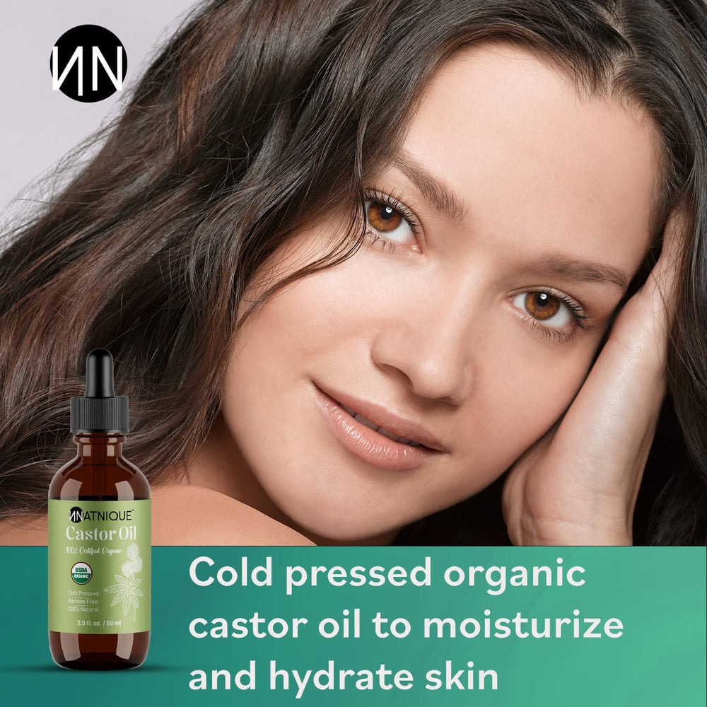 Natnique Castor Oil with brush aids eyelash conditioning and growth.