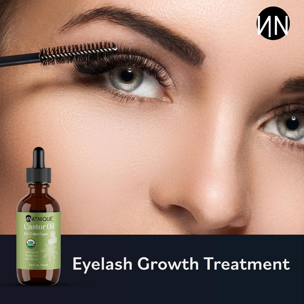 Natnique Castor Oil applied to hair adds shine and softness.