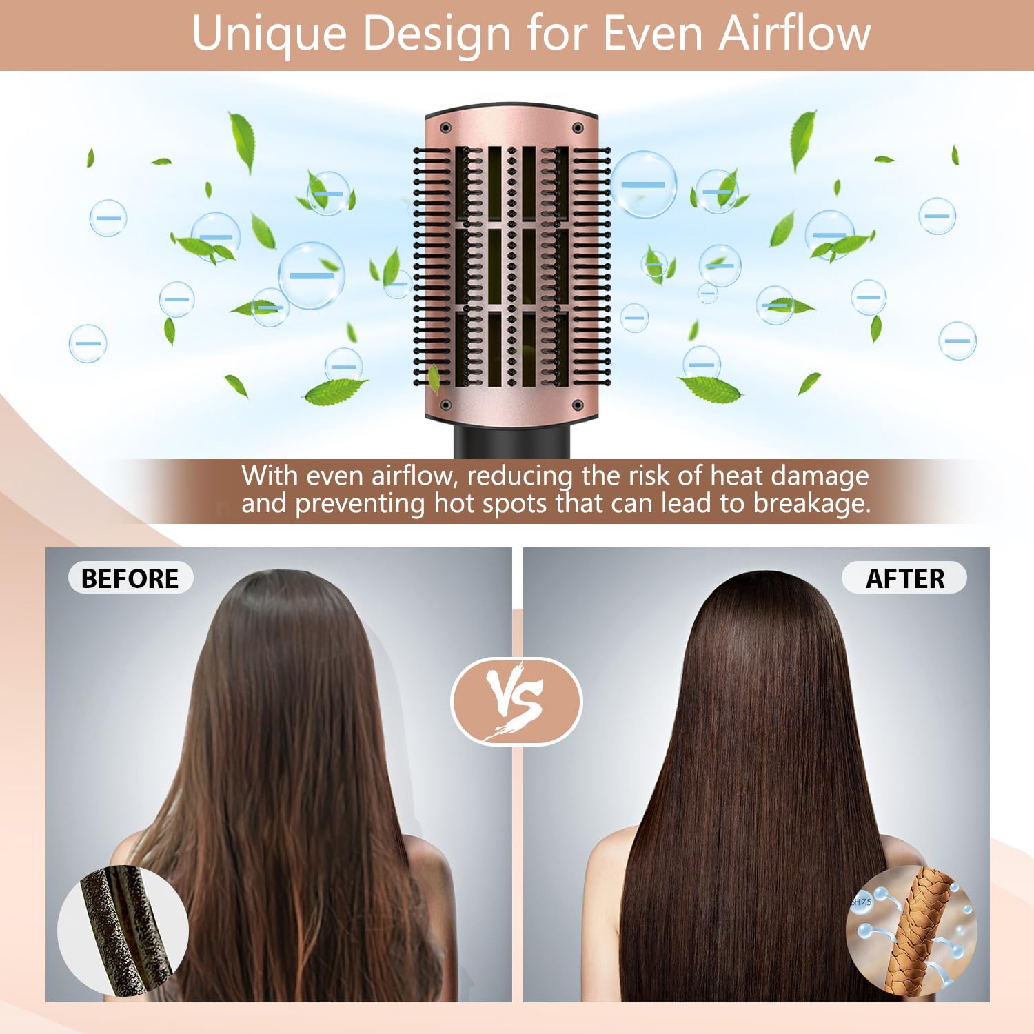 Natrial hair dryer brush 360-degree airflow speeds drying with less damage.