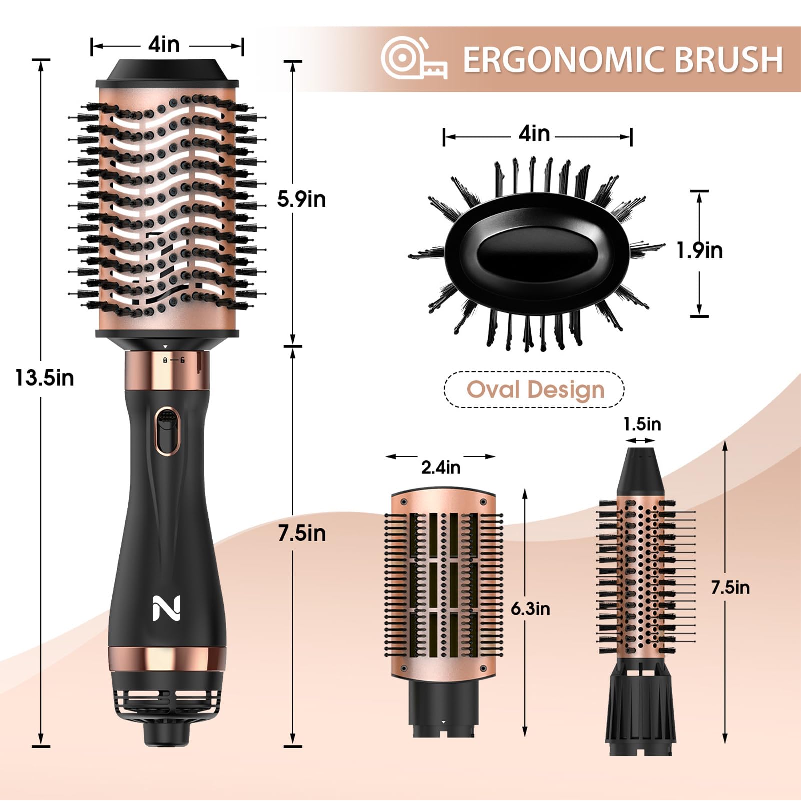 Natrial hair dryer brush ceramic coating for even heat and frizz control