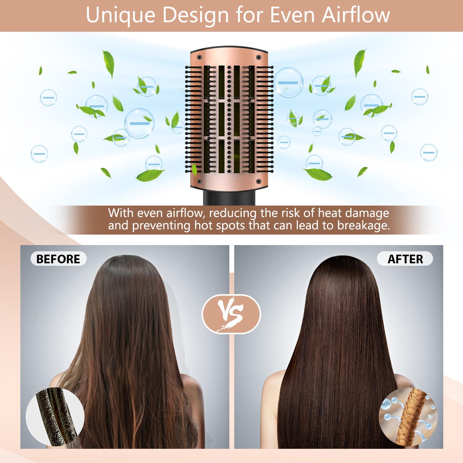 Natrial hot air brush with three temperature settings for all hair types