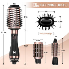 Natrial hair dryer brush with three-speed settings for all hair types.