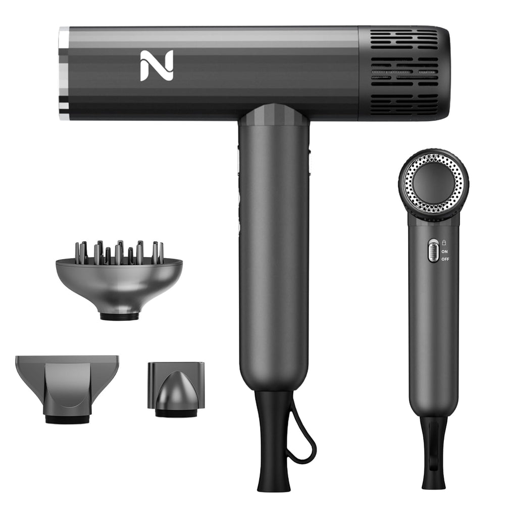 Natrial Ionic professional hair dryer front view with diffuser for quick salon-like drying.