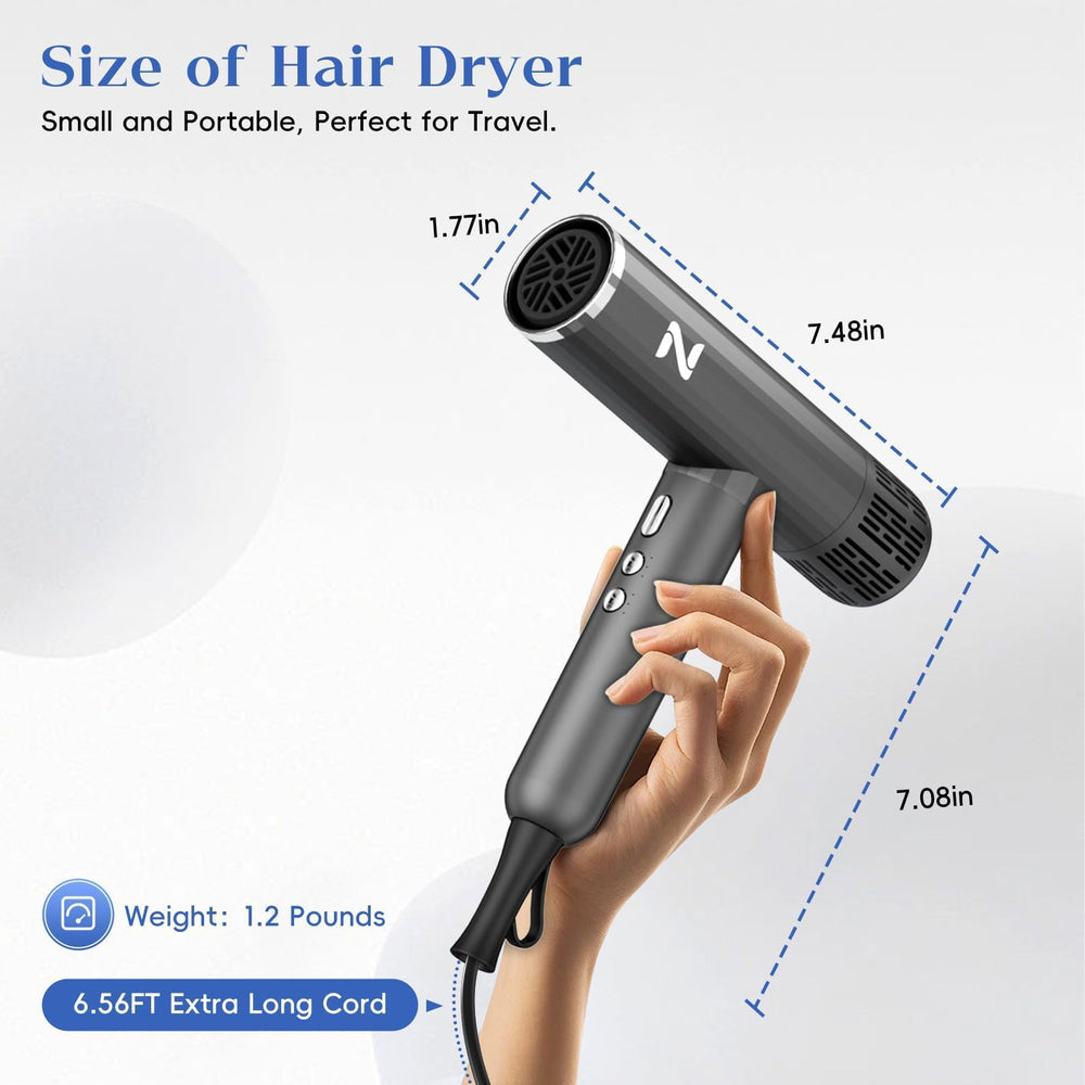 Natrial Ionic Professional Hair Dryer gray design is travel-friendly
