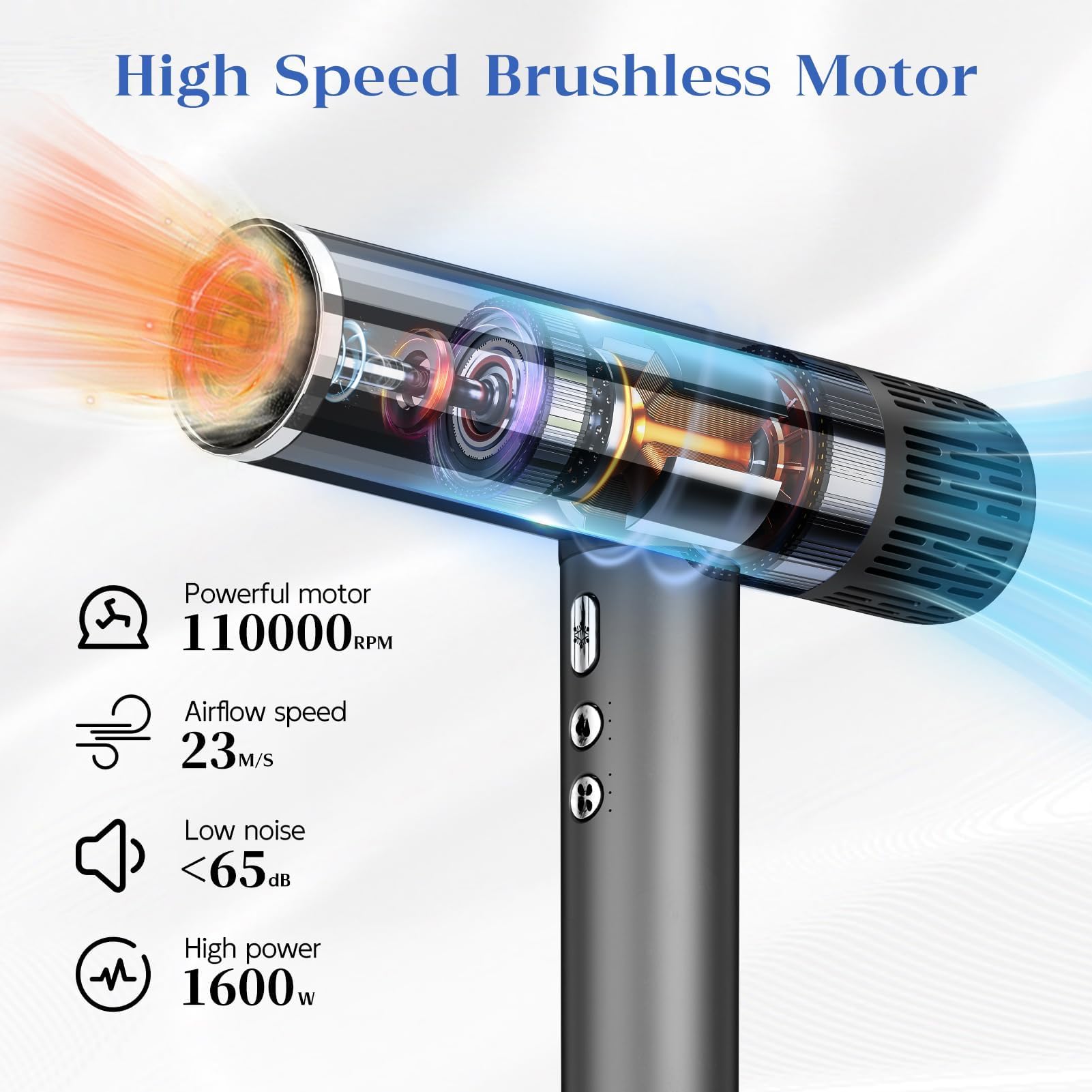 Natrial Ionic professional hair dryer side view highlighting lightweight design for easy styling.