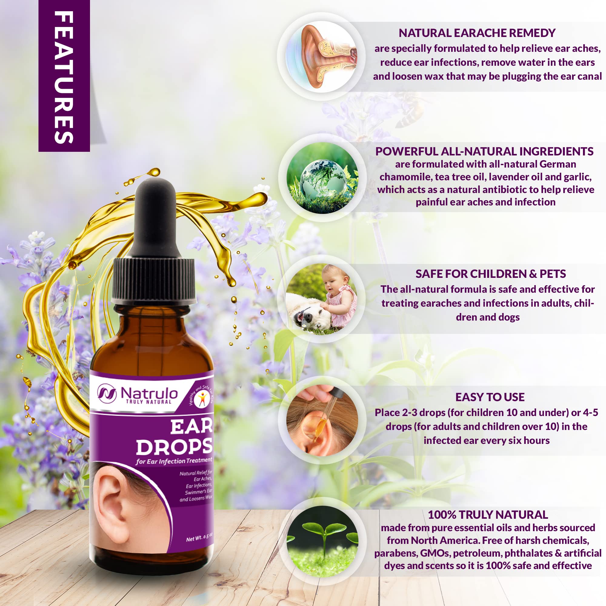Natrulo ear drops pour bottle for easy application and relief