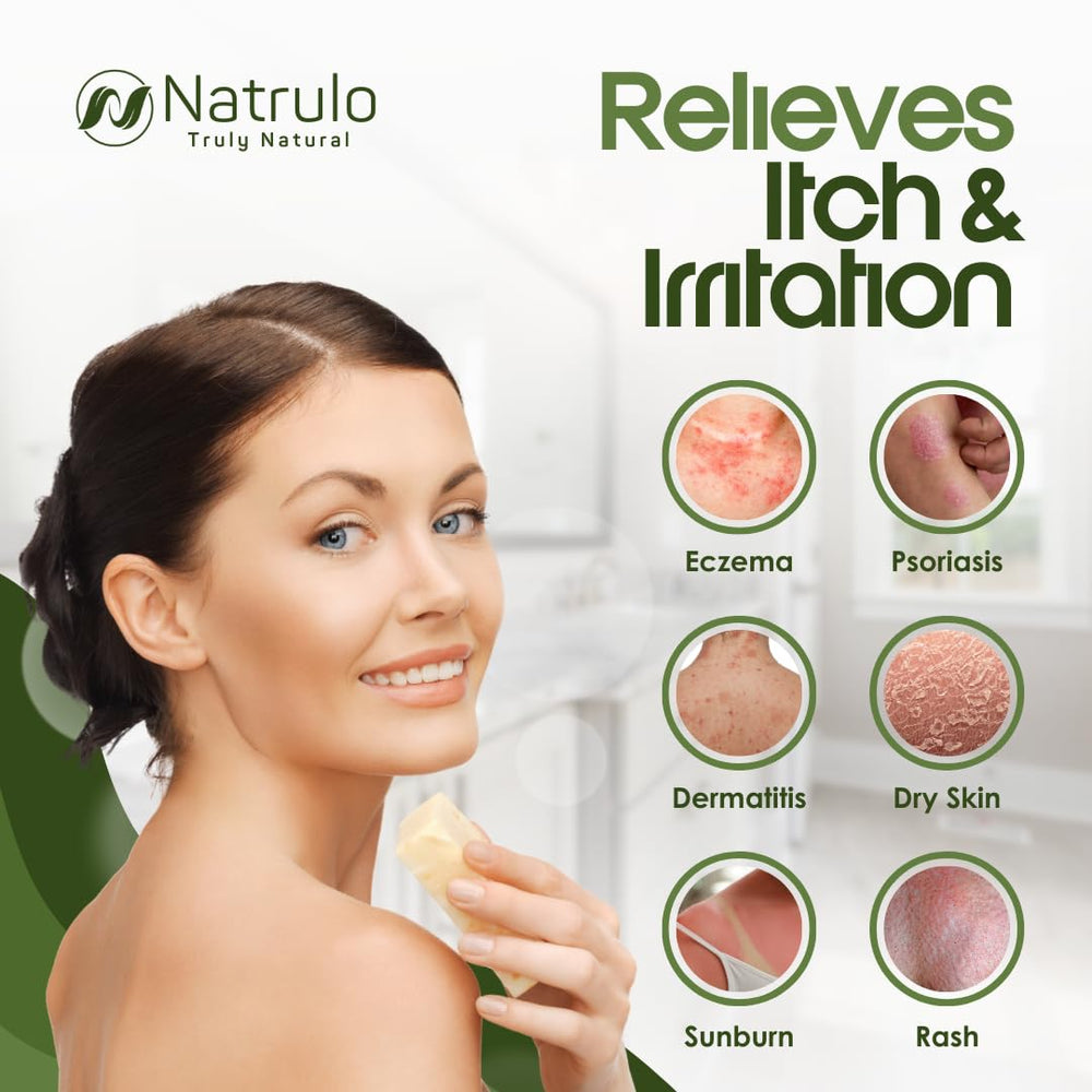 Natrulo Eczema Soap Bar hand-lather demonstrates daily cleansing for dry skin.