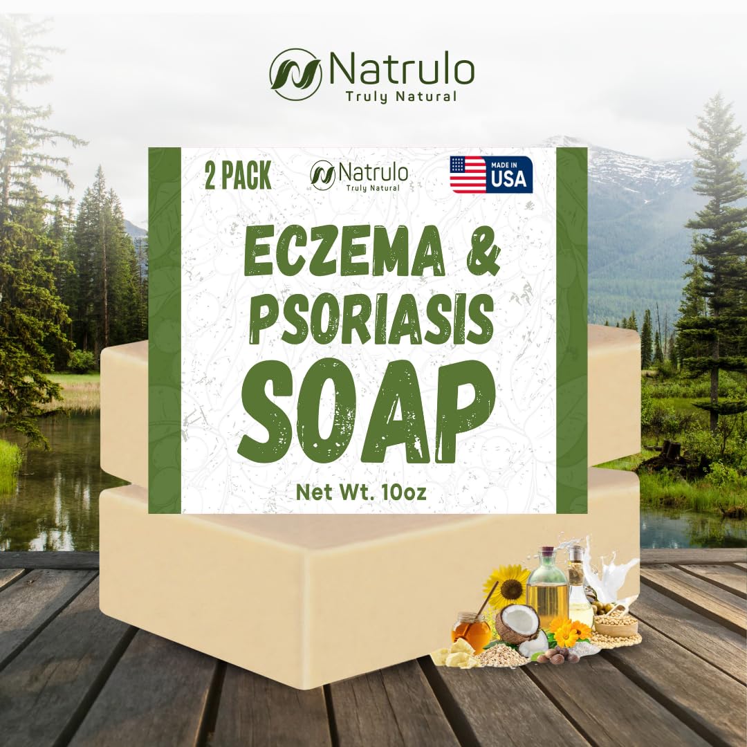 Natrulo Eczema Soap Bar handmade in USA label and natural ingredients.
