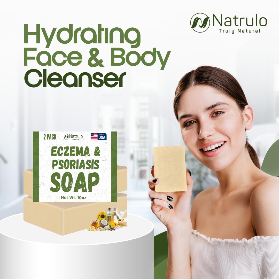Natrulo Eczema Soap Bar packaging and display on shelf.