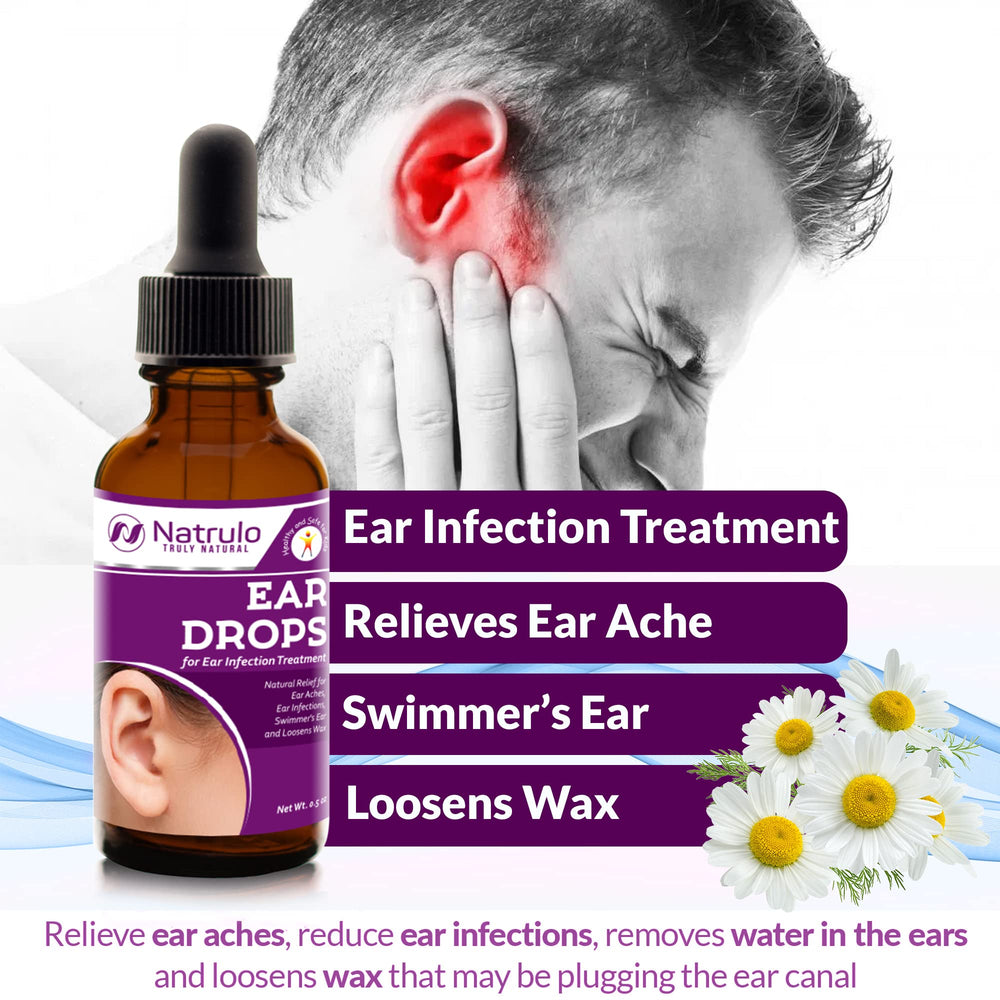 Natrulo natural ear drops packaging highlighting USA-made formulation