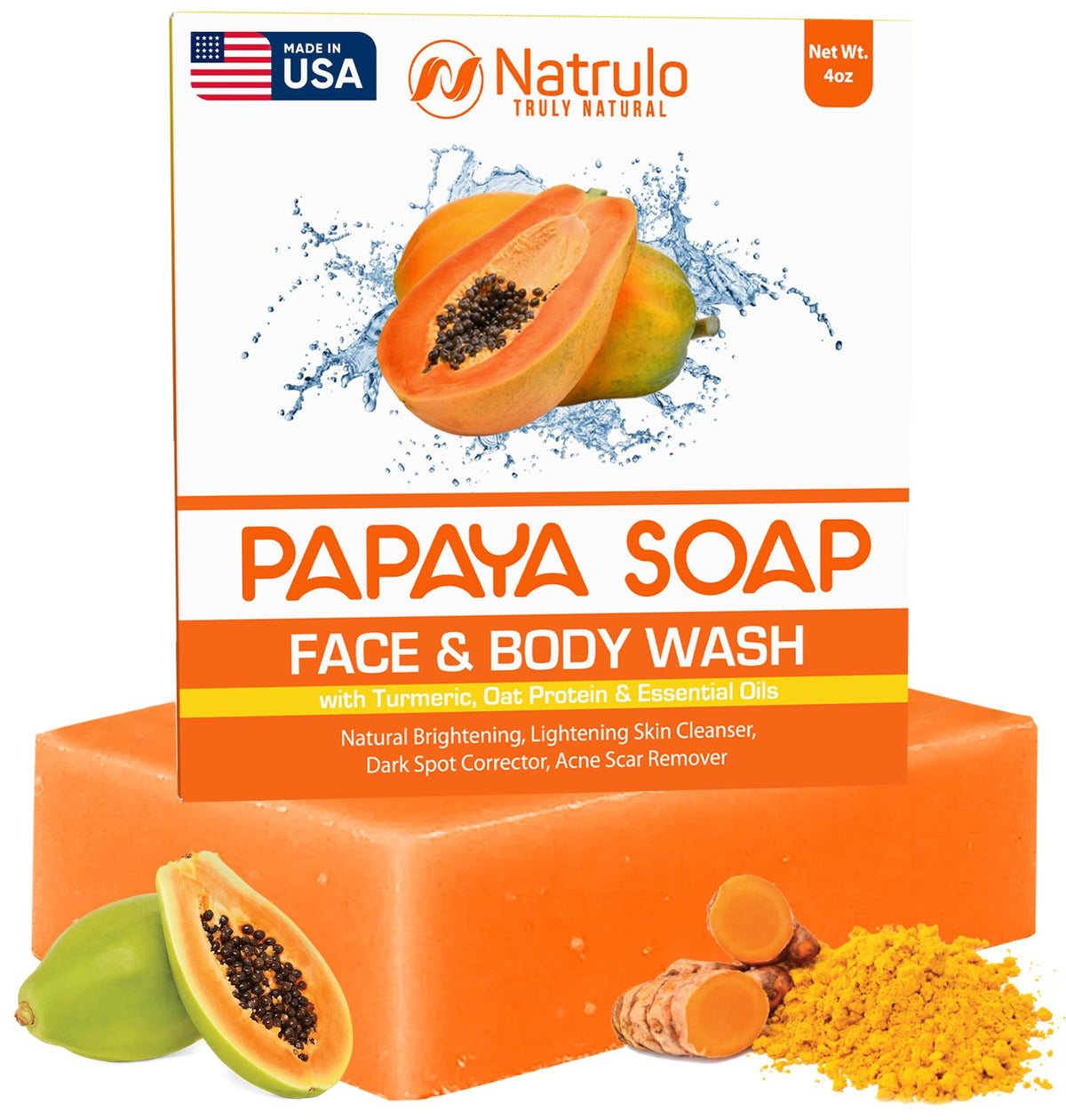 Natrulo Papaya Soap Face Wash Bottle demonstrates daily cleansing for a brighter complexion.