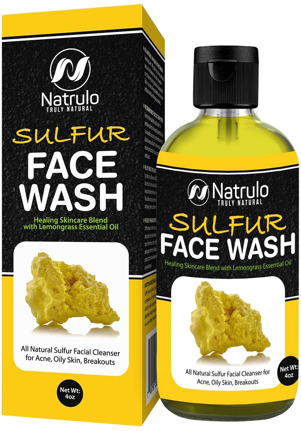 Natrulo sulfur face wash bottle front shows oil-control packaging