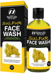Natrulo sulfur face wash bottle front shows oil-control packaging