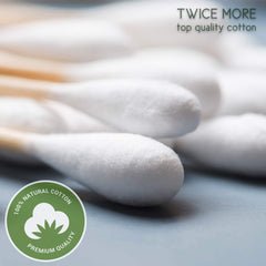 NATULANE bamboo cotton swabs packaging shows unbleached recyclable material for sustainable storage.