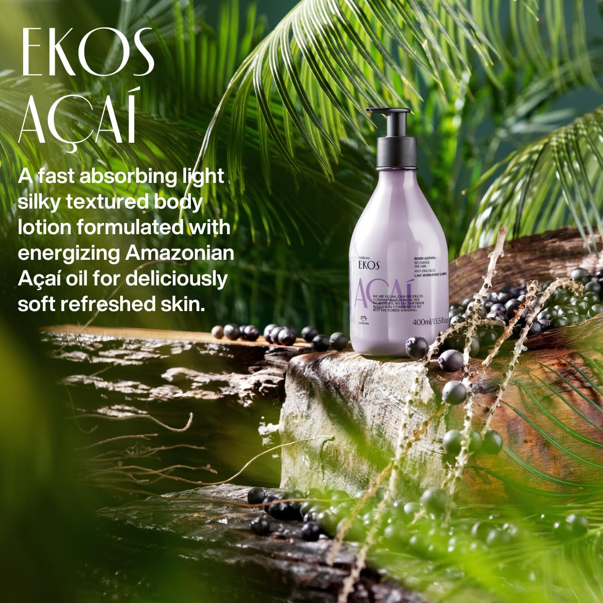 Natura acai body lotion application arm, demonstrating fast absorption.