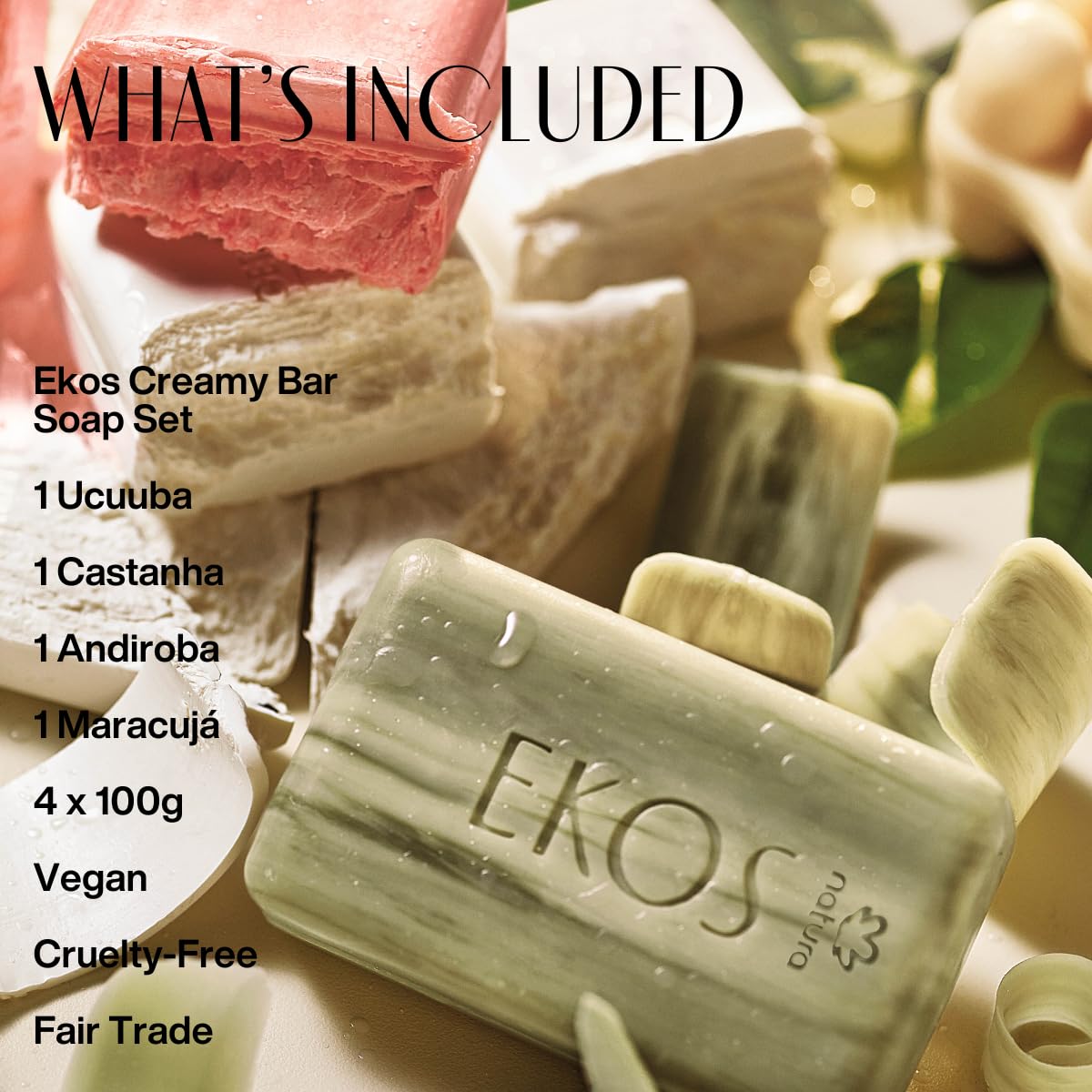 Natura bar soap set vegan cruelty-free badge signals ethical choice.