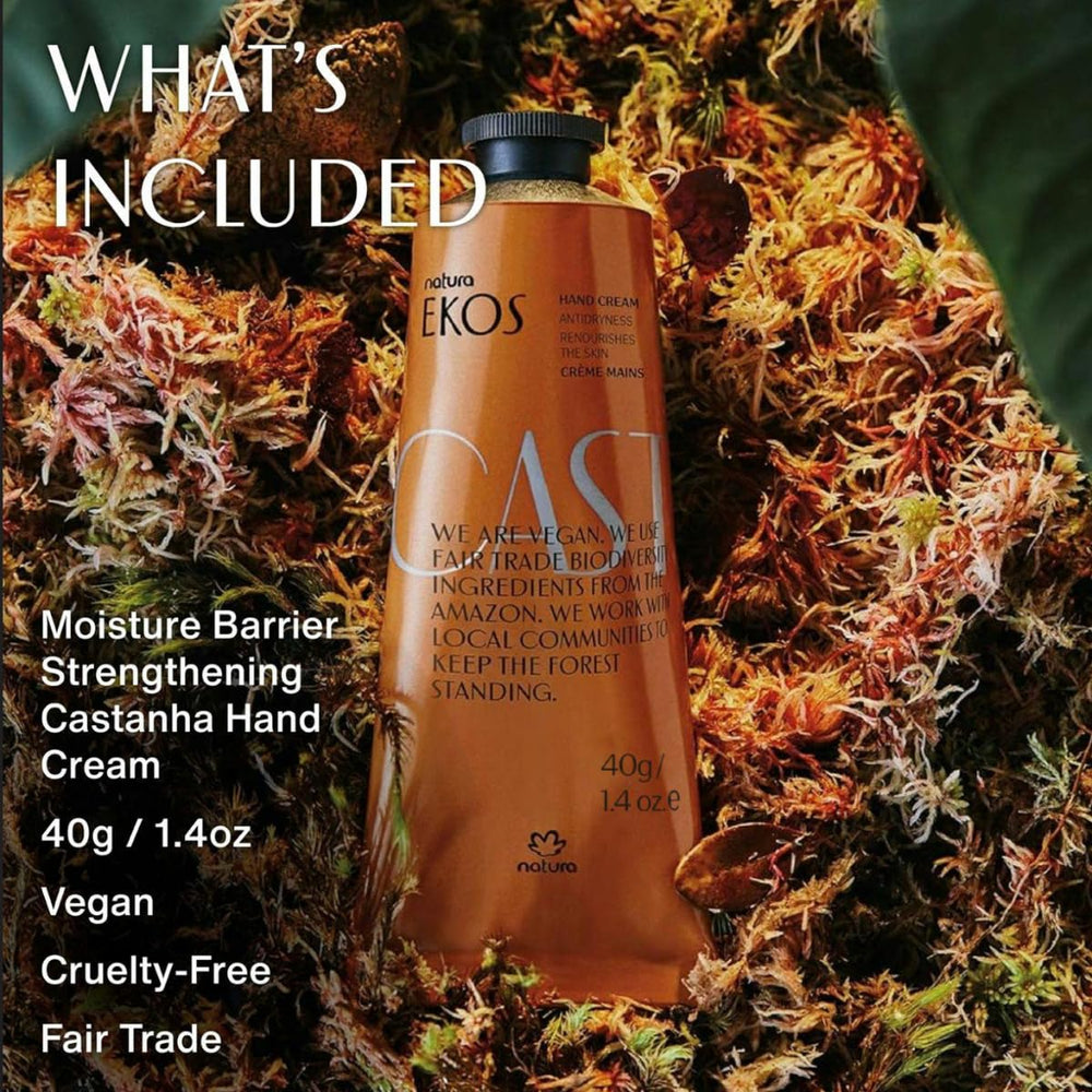 Natura Brazil Nut Hand Cream being applied for quick absorbed moisture.