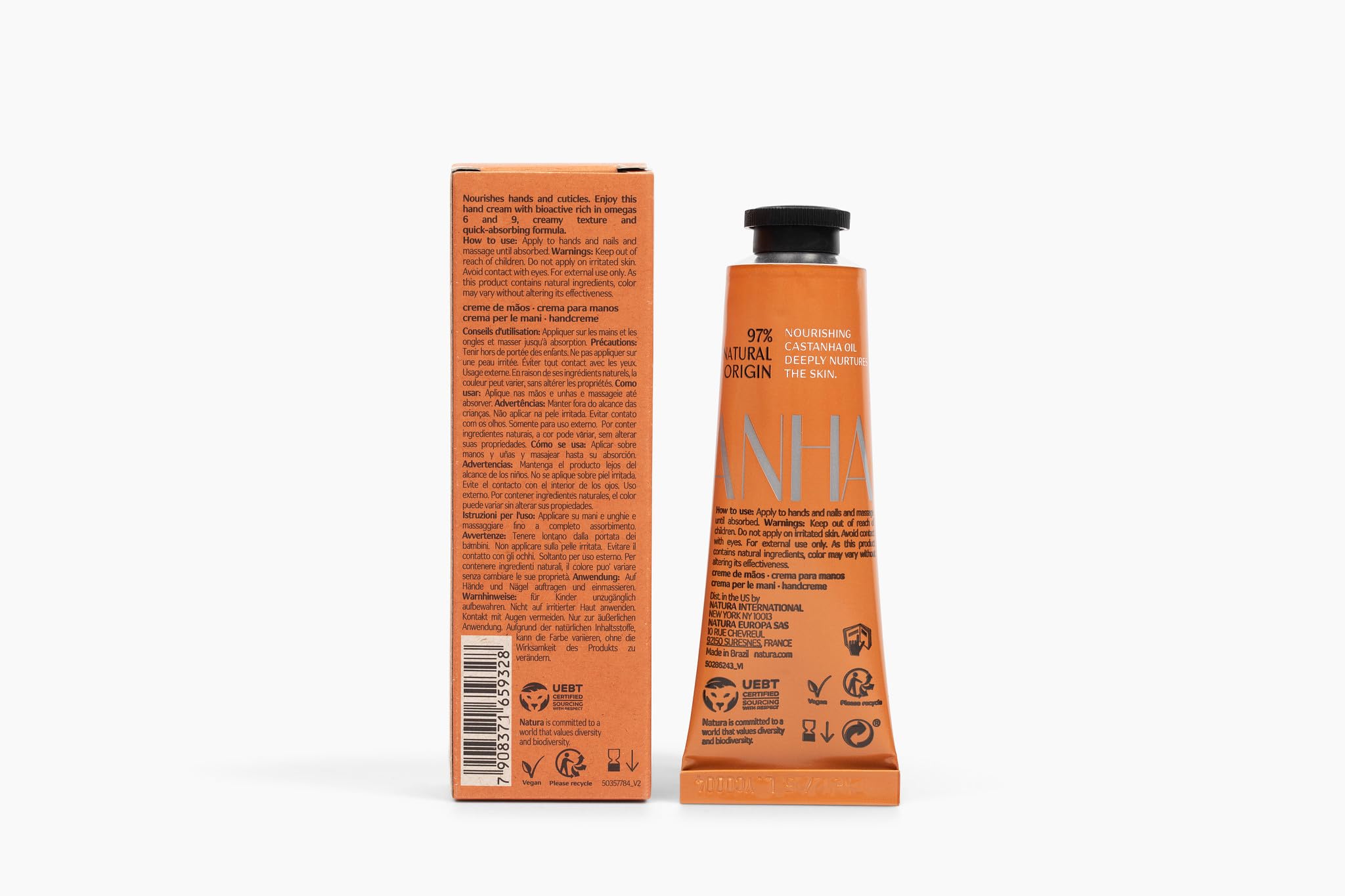 Natura Brazil Nut Hand Cream brand logo on the box.