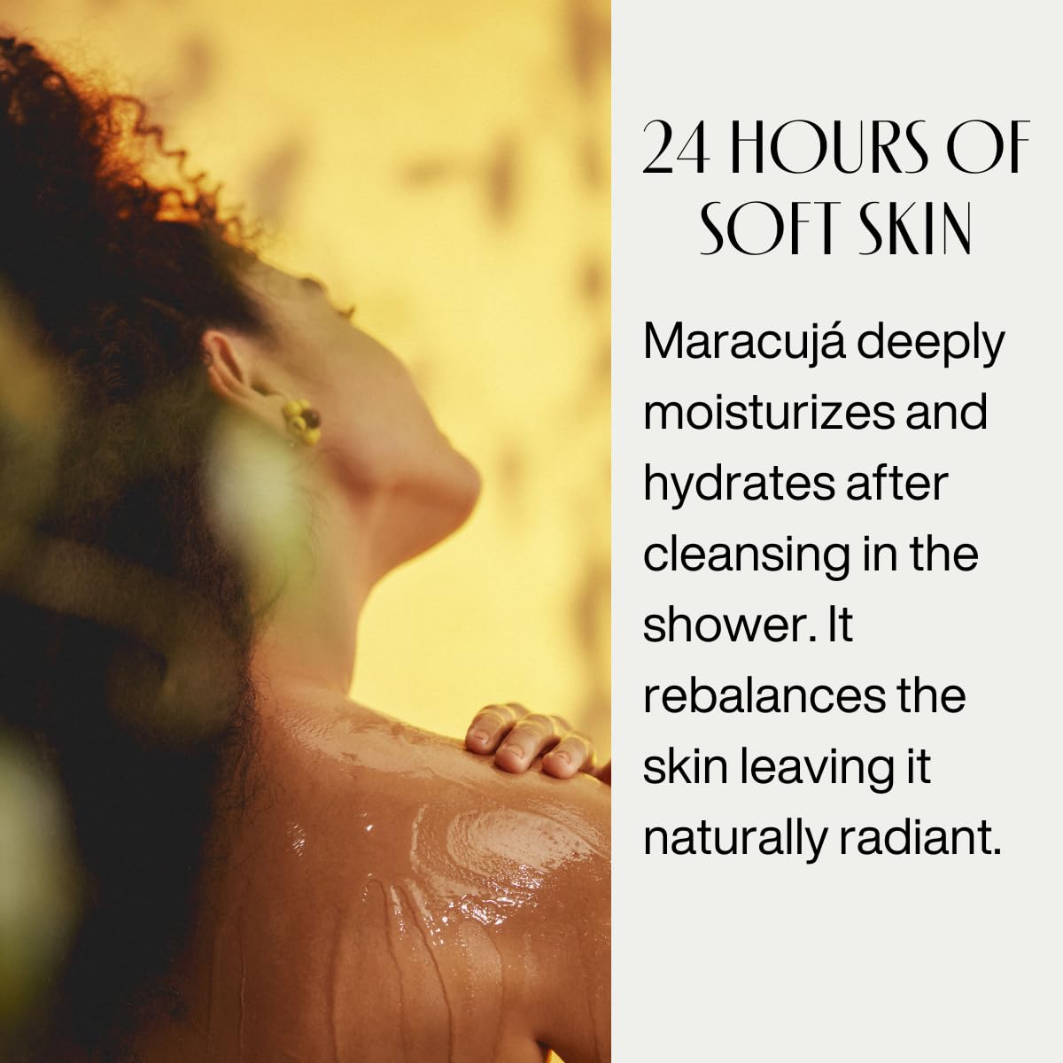 Brazilian beauty ritual mood with Natura Passion Fruit Oil in spa-like setting.