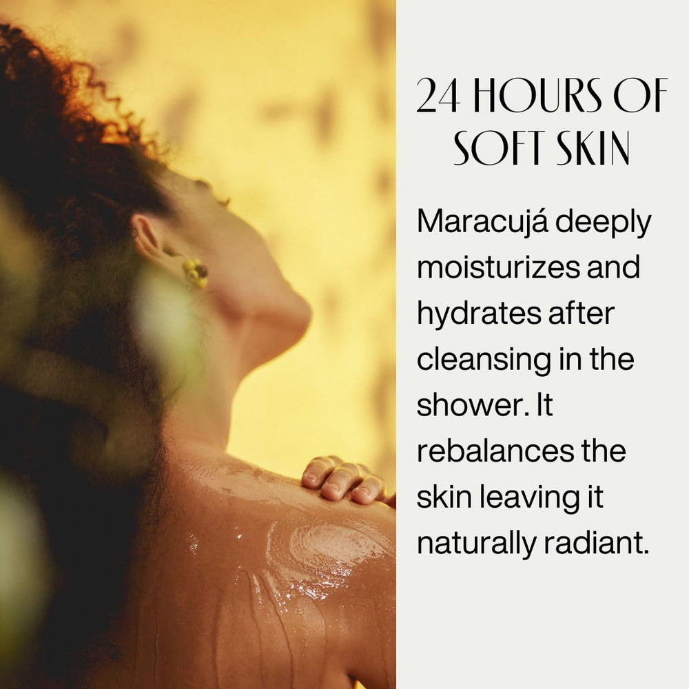 Brazilian beauty ritual mood with Natura Passion Fruit Oil in spa-like setting.