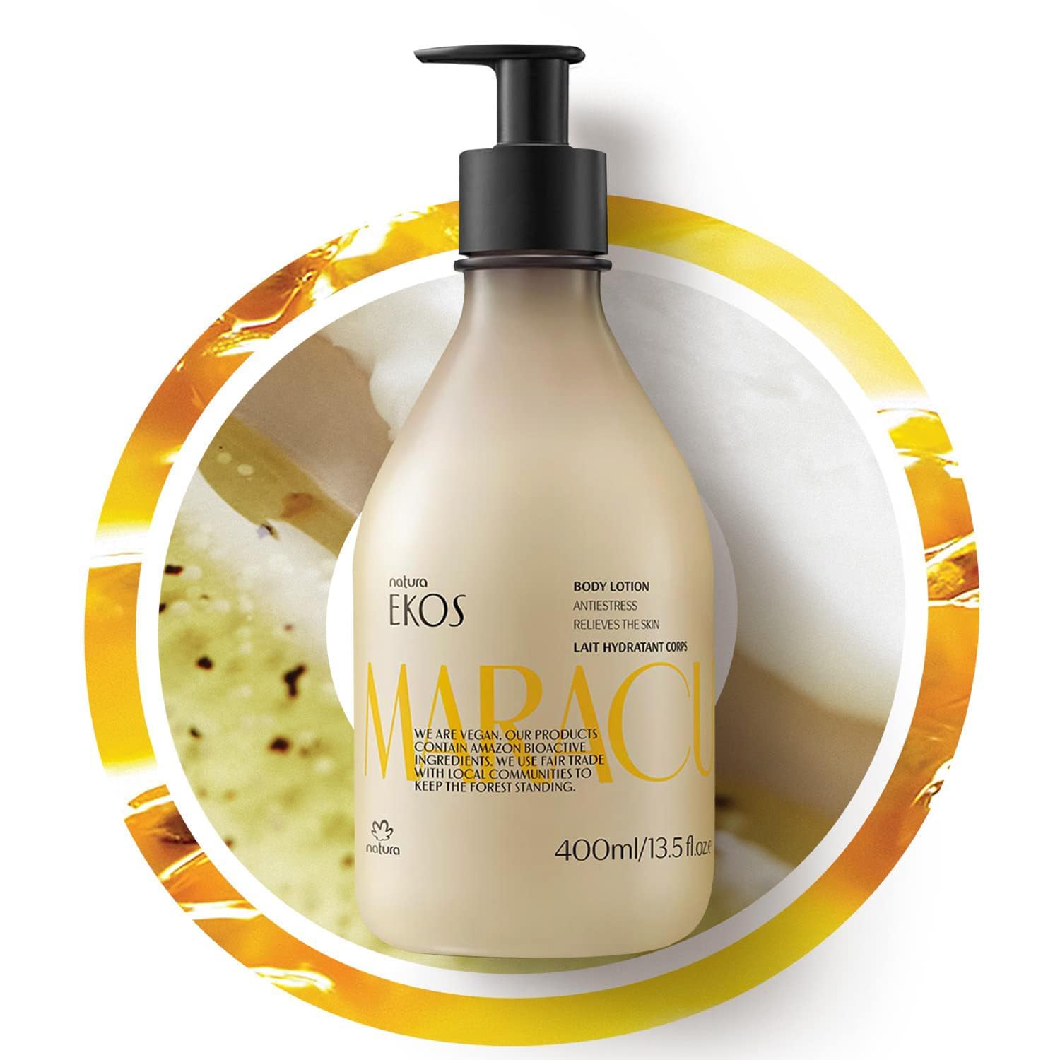 Natura Ekos Passion Fruit Relieving Body Lotion bottle ready for all-day hydration.