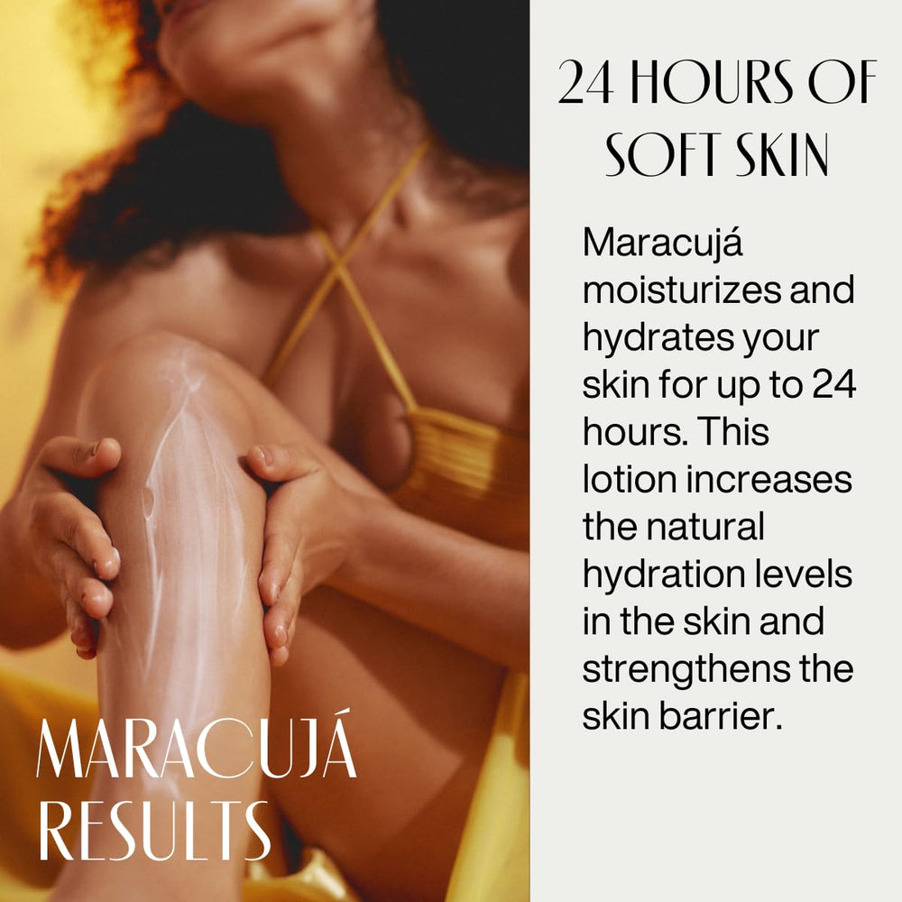 Natura Ekos Passion Fruit Relieving Body Lotion passion-fruit graphic emphasizes natural ingredients and benefits.