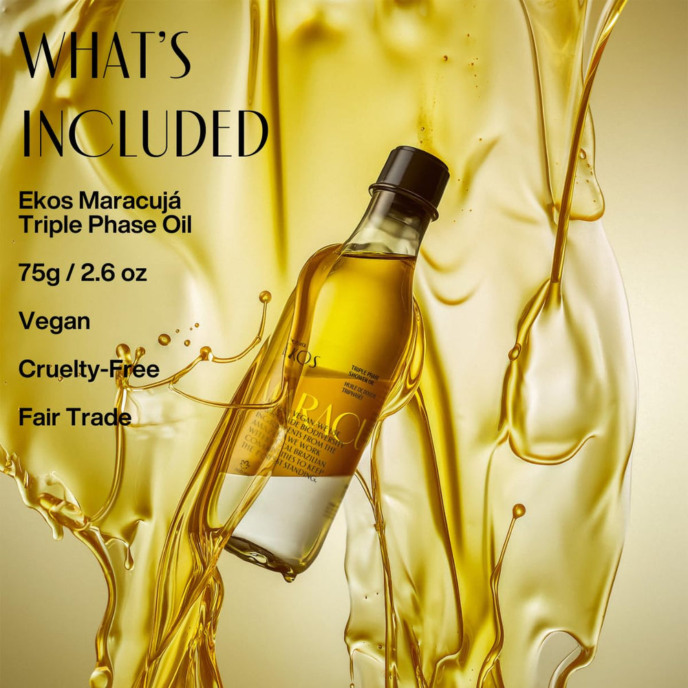 Pump-dispense moment with Natura triple-phase oil for smooth application.