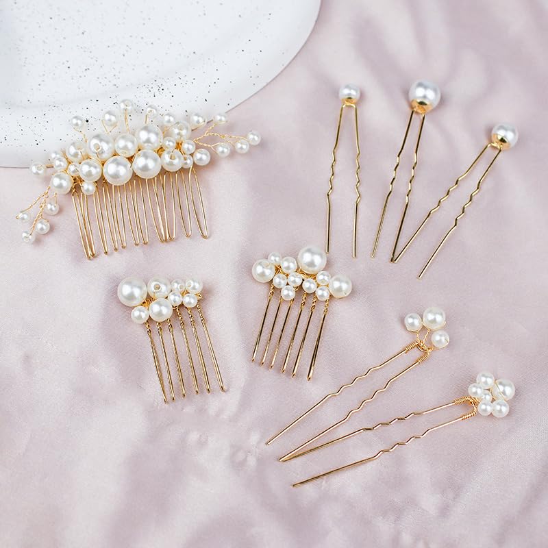 Naturahand gold-tone hair combs blend durability with sparkling pearls for timeless flair.