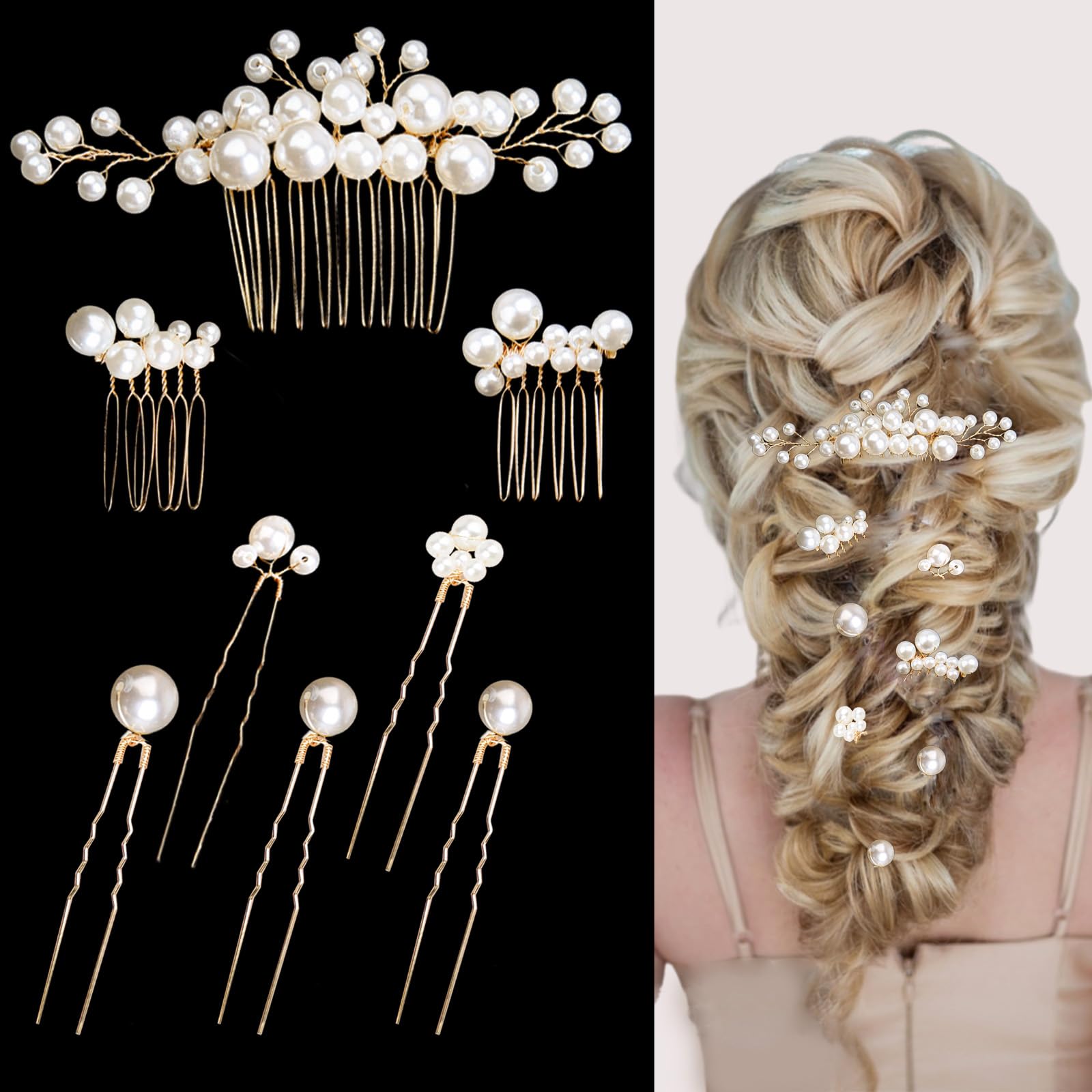 Naturahand pearl hair comb set showcases elegant design for secure bridal styling.