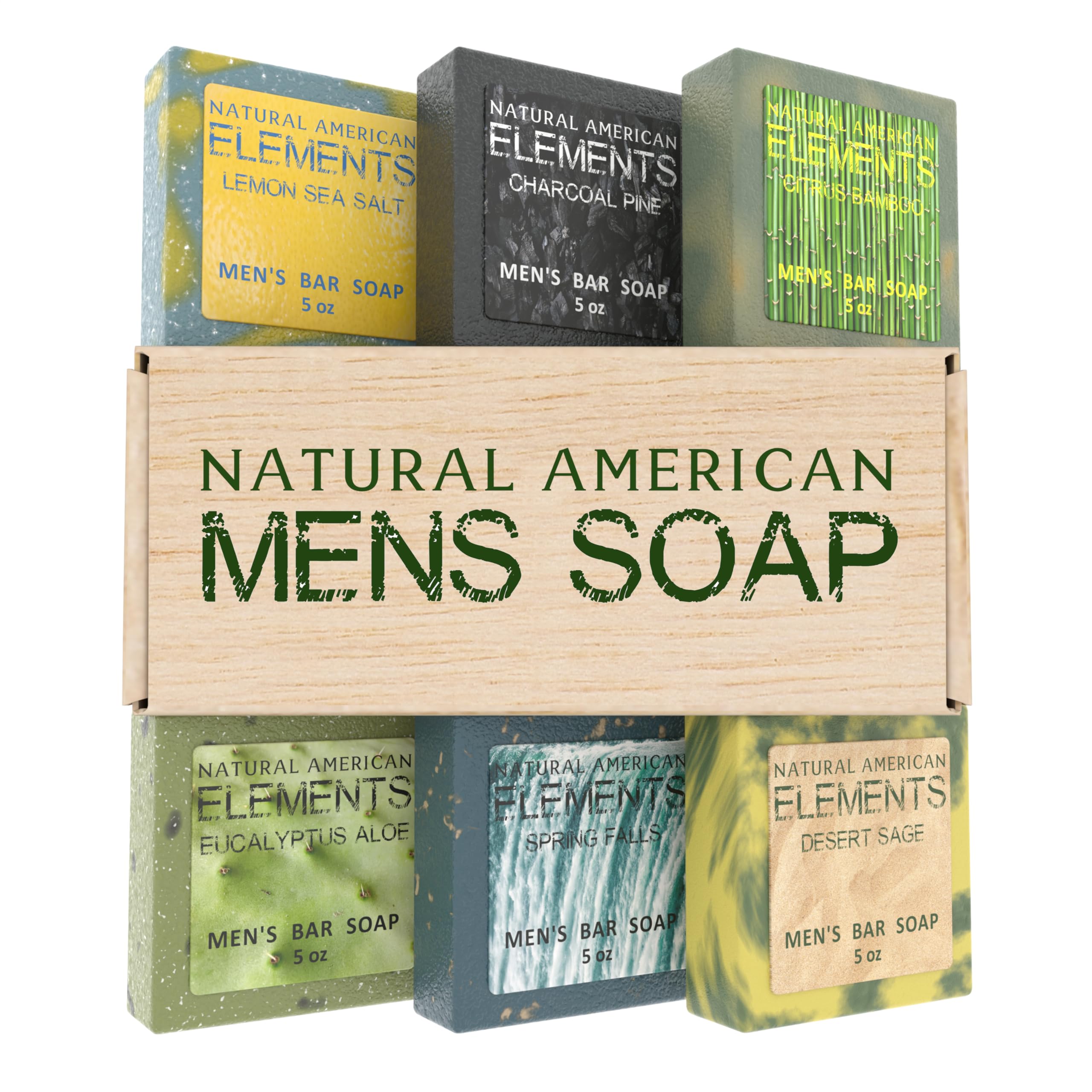 NATURAL AMERICAN ELEMENTS charcoal pine bar soap – invigorating pine scent for daily shower.