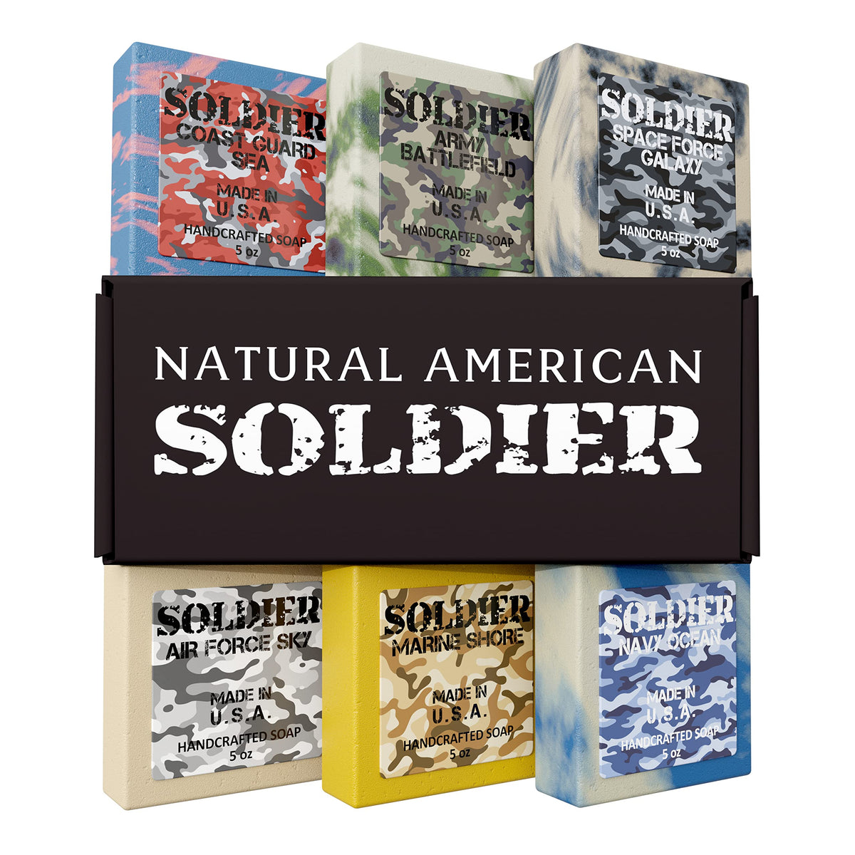 Natural American Soldier soap bar stack with masculine presentation.