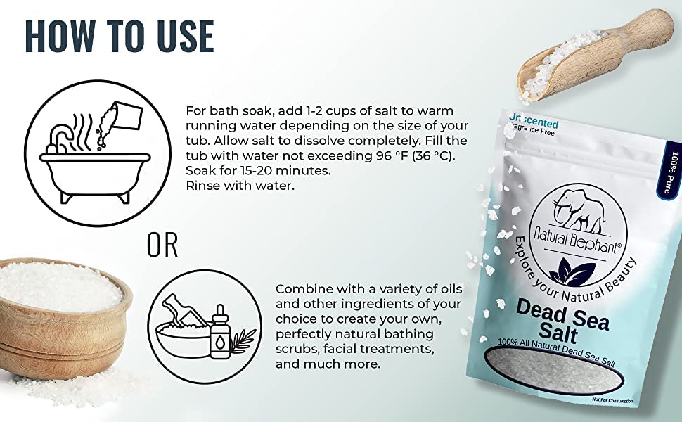 Natural Elephant Dead Sea Bath Salt bath scene promoting relaxation after a long day.