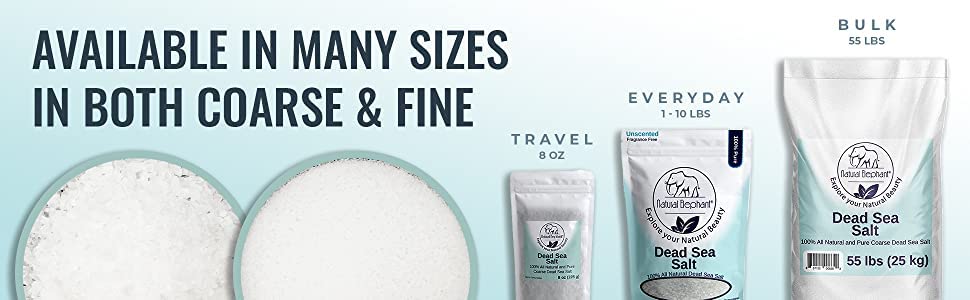 Natural Elephant Dead Sea Bath Salt bag view highlighting 2lb quantity and purity.