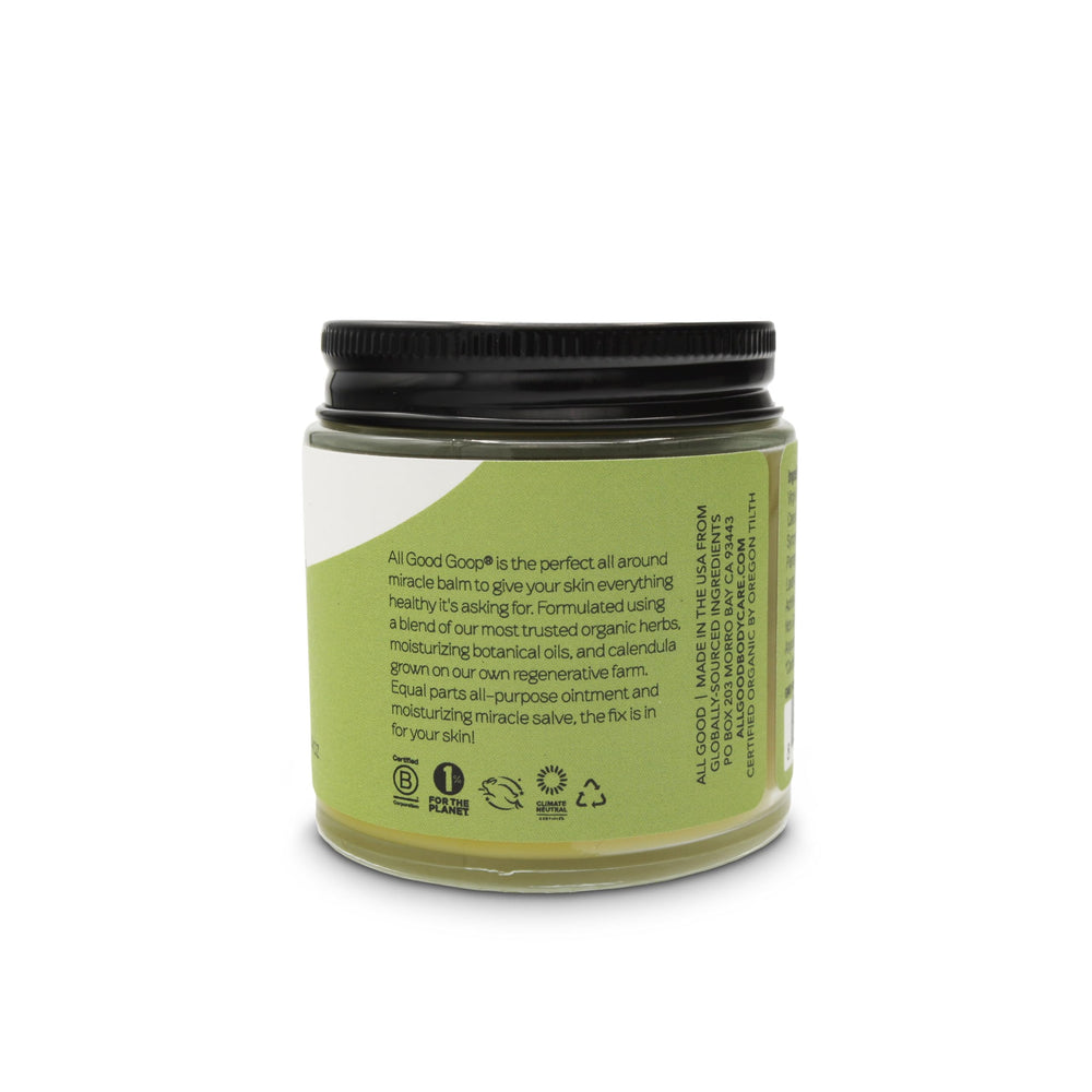 All Good Goop natural ingredients cruelty-free label on packaging.