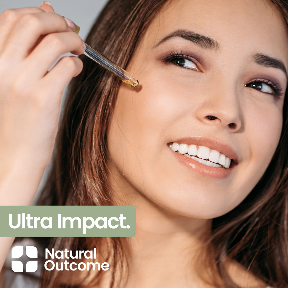 Natural Outcome daily-use serum on clean skin for morning or night care.