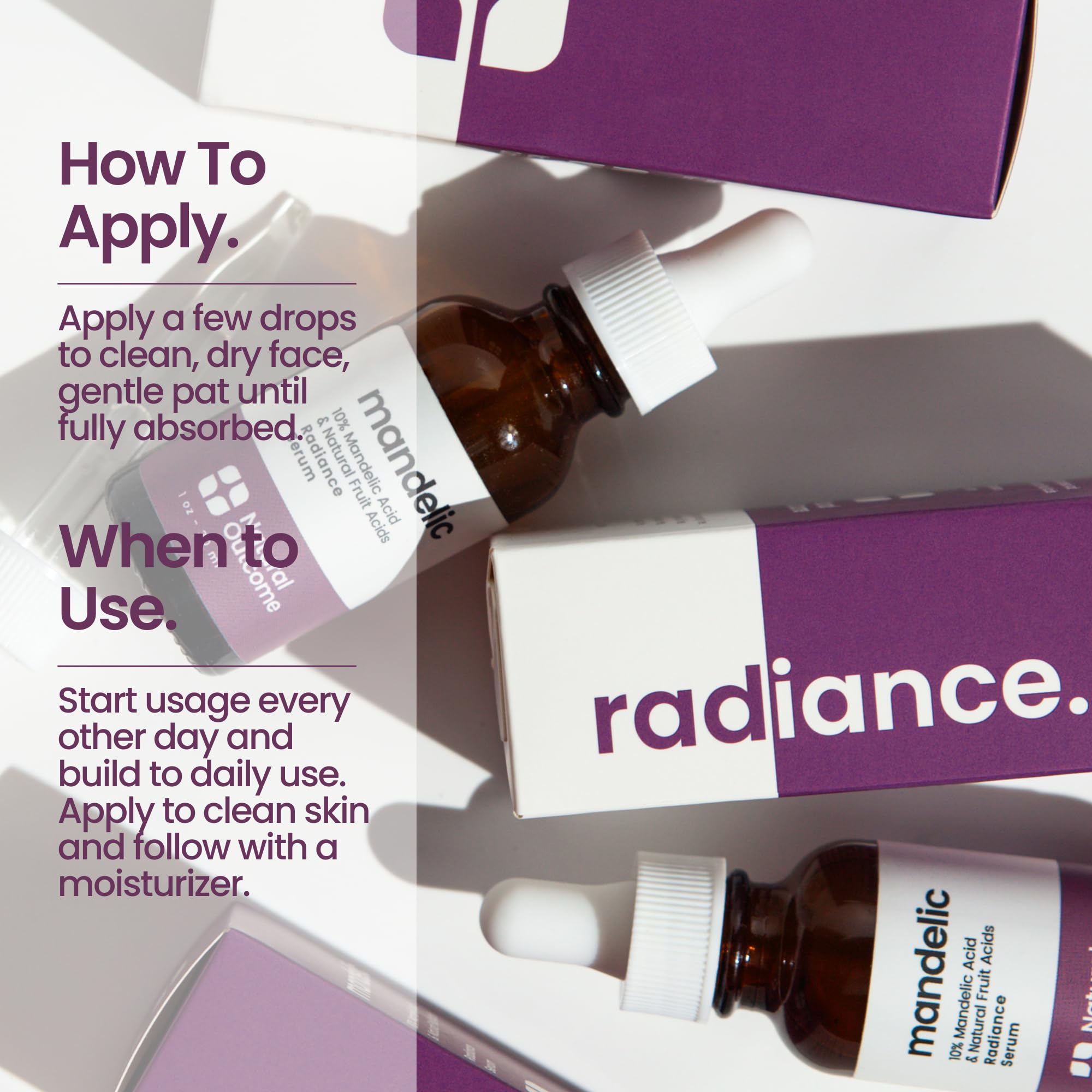 Natural Outcome Mandelic Acid Serum packaging communicates USA-made, cruelty-free formula.