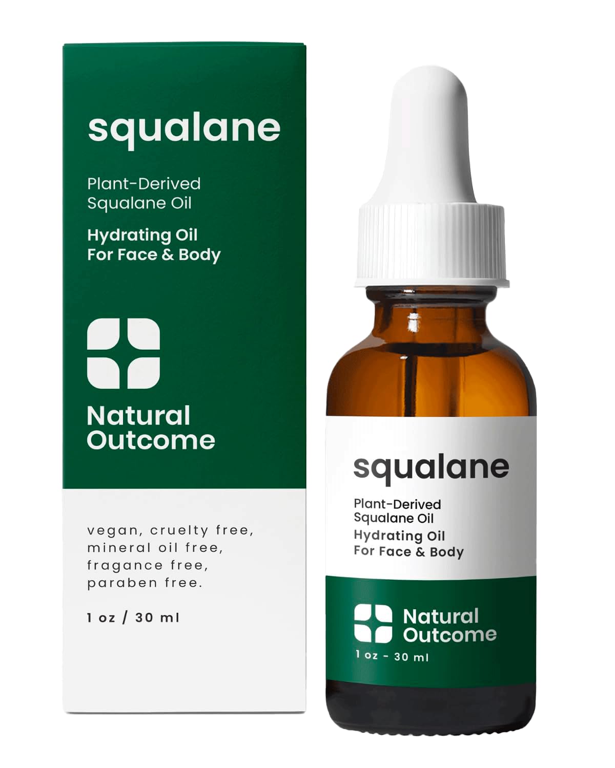 Natural Outcome Pure Squalane Oil bottle shows lightweight hydration for all-over skin