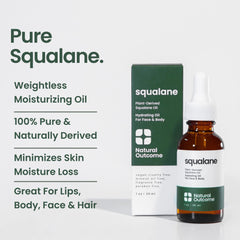 Natural Outcome Pure Squalane Oil dropper demonstrates precise daily use for face and body