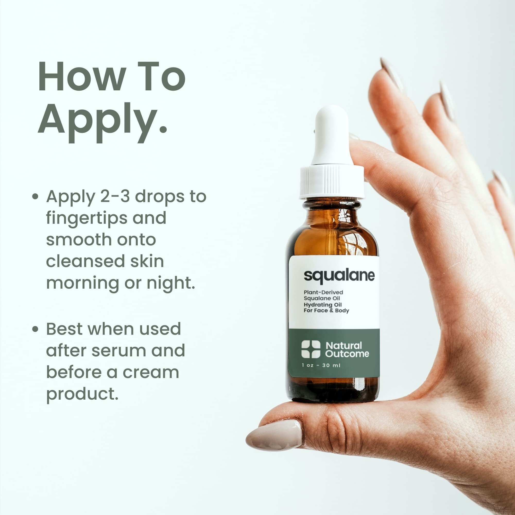 Natural Outcome Pure Squalane Oil for face application—smoothing, hydrating, lightweight daily use