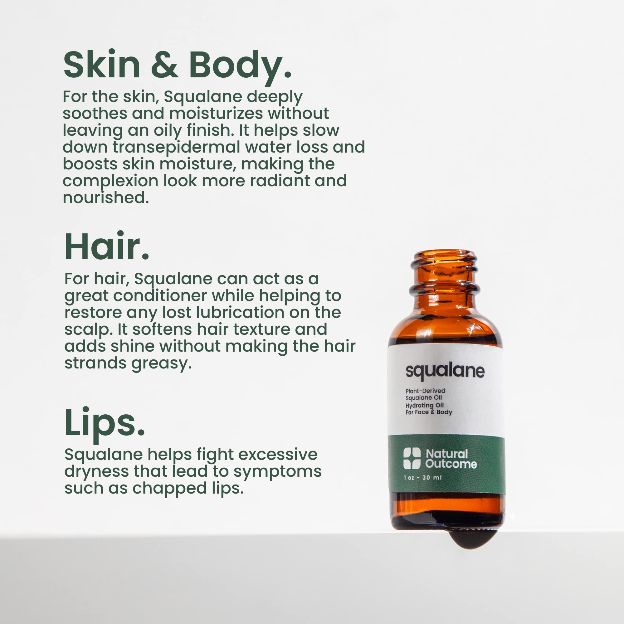 Natural Outcome Pure Squalane Oil for lips—hydrates and protects against dryness