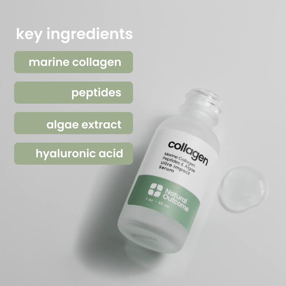 Natural Outcome serum close-up with marine algae and plankton ingredients.