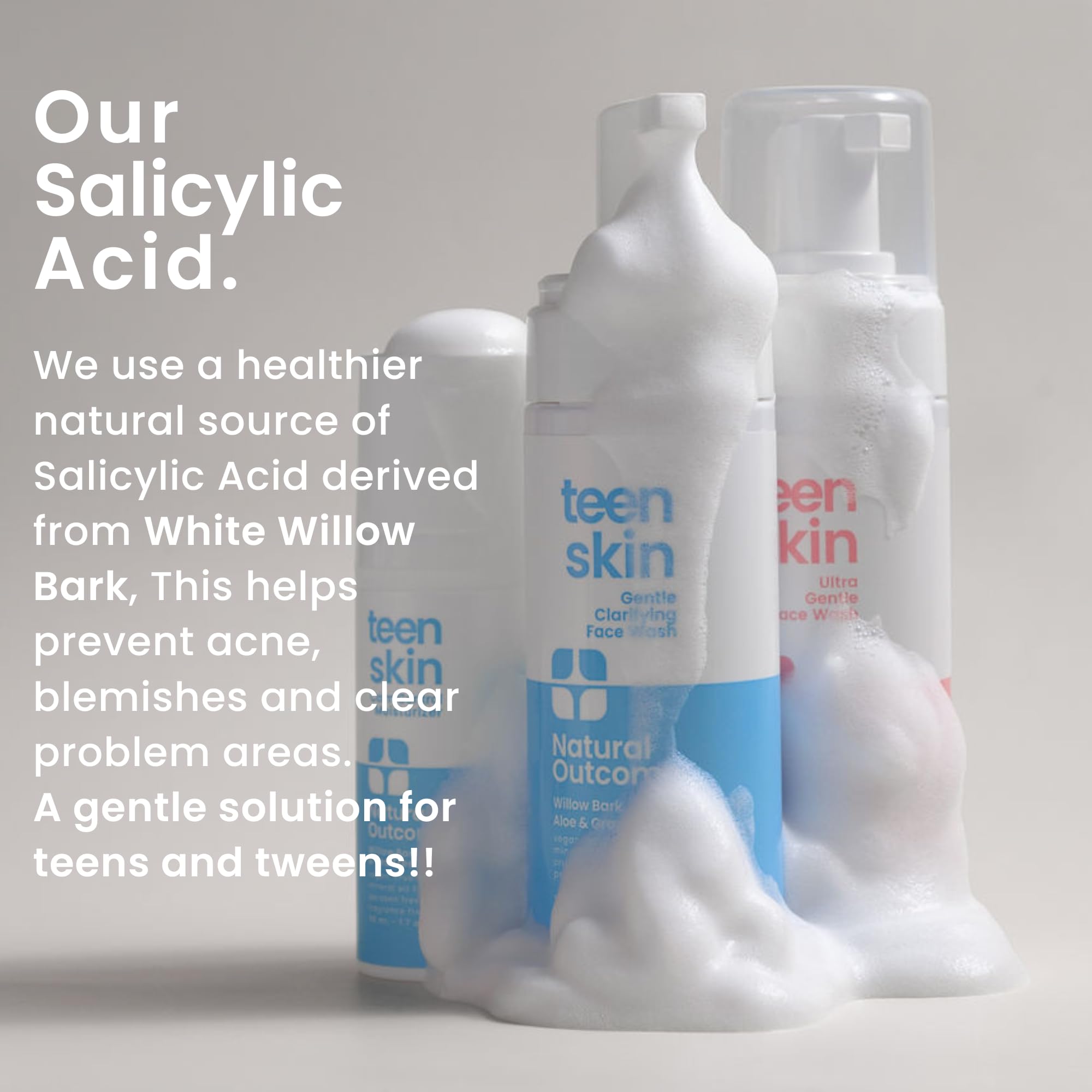 Natural Outcome Teen Skin Face Wash bottle with witch hazel highlights gentle toning benefits.